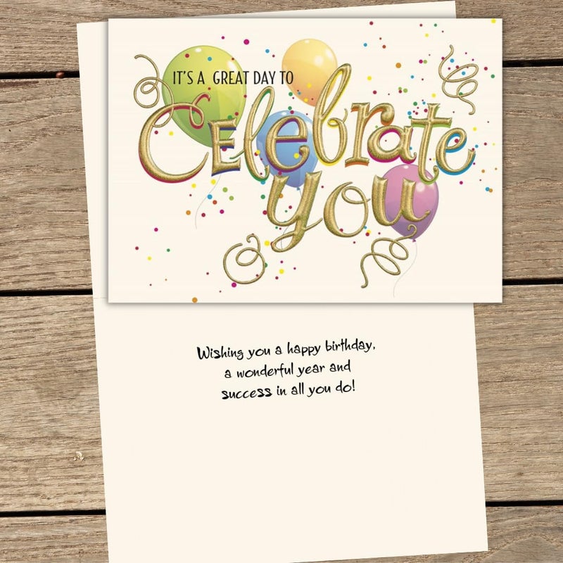 Posty Cards 25 Employee Birthday Cards - "Celebrate You" design with Gold Foil Embossing - 26 Gold Foil Lined Envelopes - FSC Mix - Image 2